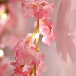 Cherry Blossom Rattan String Lights – Battery Powered Fairy Lights for Wedding, Holiday & Room Decor