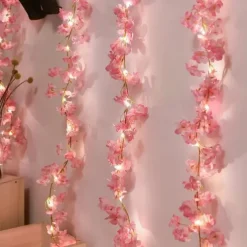 Cherry Blossom Rattan String Lights – Battery Powered Fairy Lights for Wedding, Holiday & Room Decor