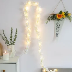 Cherry Blossom Rattan String Lights – Battery Powered Fairy Lights for Wedding, Holiday & Room Decor