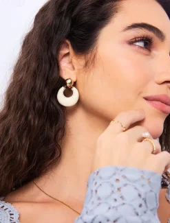 Chic Gold and Ivory Hoop Earrings – Modern Statement Earrings for Women, Perfect for Casual and Formal Occasions