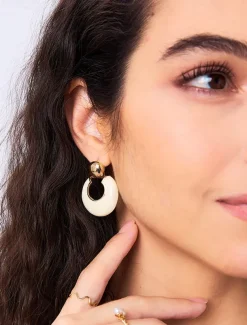 Chic Gold and Ivory Hoop Earrings – Modern Statement Earrings for Women, Perfect for Casual and Formal Occasions