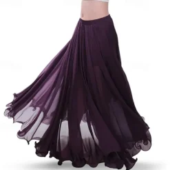 Chiffon Belly Dance Skirt for Women Belly Dancing Costume Outfit Tribal Maxi Full Skirts Solid Color Skirt Voile