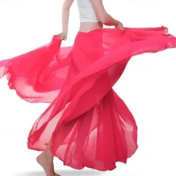 Chiffon Belly Dance Skirt for Women Belly Dancing Costume Outfit Tribal Maxi Full Skirts Solid Color Skirt Voile