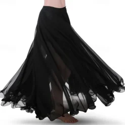 Chiffon Belly Dance Skirt for Women Belly Dancing Costume Outfit Tribal Maxi Full Skirts Solid Color Skirt Voile