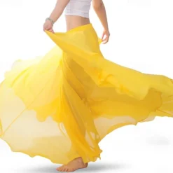 Chiffon Belly Dance Skirt for Women Belly Dancing Costume Outfit Tribal Maxi Full Skirts Solid Color Skirt Voile