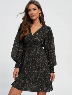 Chiffon Casual Floral Ruffle Swing Mini Dress