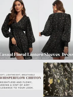 Chiffon Casual Floral Ruffle Swing Mini Dress