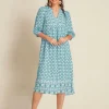 Chiffon Ethnic Floral Print Half Sleeve V Neck Midi Dress