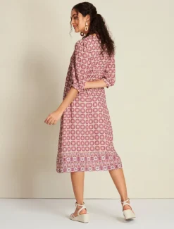 Chiffon Ethnic Floral Print Half Sleeve V Neck Midi Dress