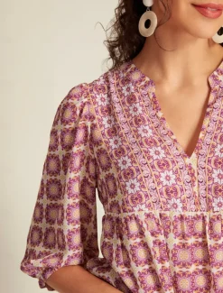 Chiffon Ethnic Floral Print Half Sleeve V Neck Midi Dress