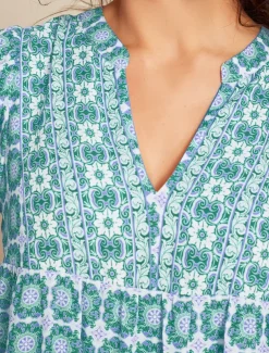 Chiffon Ethnic Floral Print Half Sleeve V Neck Midi Dress