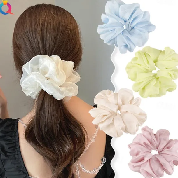 Chiffon Hair Rope Hair Ring Love Heart Printing Satin Fabric Covered Scrunchy Elastic Hair Bands Top Knots Ponytail Holder Accessories for Women