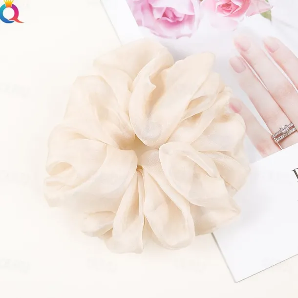 Chiffon Hair Rope Hair Ring Love Heart Printing Satin Fabric Covered Scrunchy Elastic Hair Bands Top Knots Ponytail Holder Accessories for Women