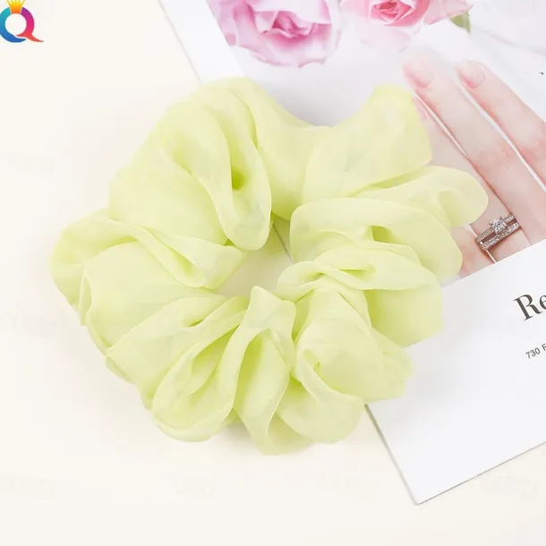 Chiffon Hair Rope Hair Ring Love Heart Printing Satin Fabric Covered Scrunchy Elastic Hair Bands Top Knots Ponytail Holder Accessories for Women