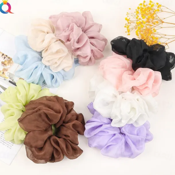 Chiffon Hair Rope Hair Ring Love Heart Printing Satin Fabric Covered Scrunchy Elastic Hair Bands Top Knots Ponytail Holder Accessories for Women