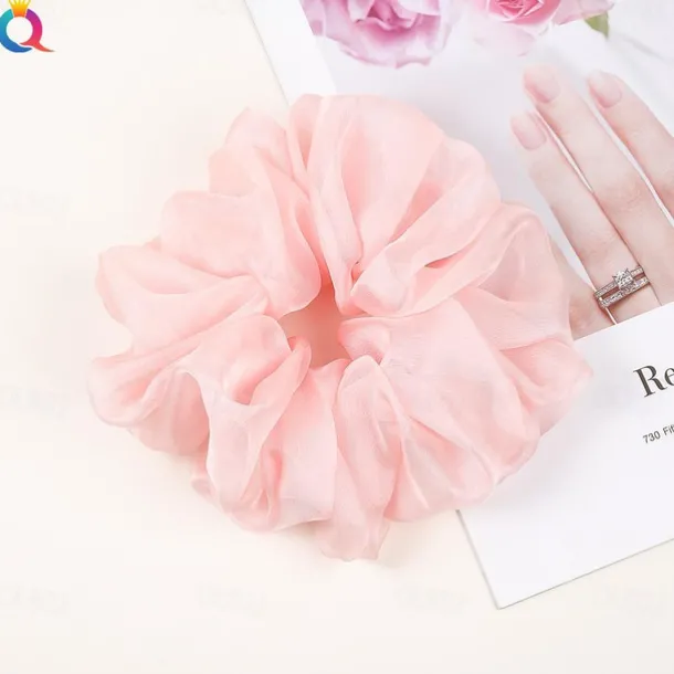 Chiffon Hair Rope Hair Ring Love Heart Printing Satin Fabric Covered Scrunchy Elastic Hair Bands Top Knots Ponytail Holder Accessories for Women