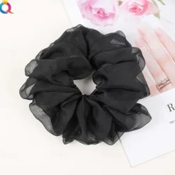 Chiffon Hair Rope Hair Ring Love Heart Printing Satin Fabric Covered Scrunchy Elastic Hair Bands Top Knots Ponytail Holder Accessories for Women