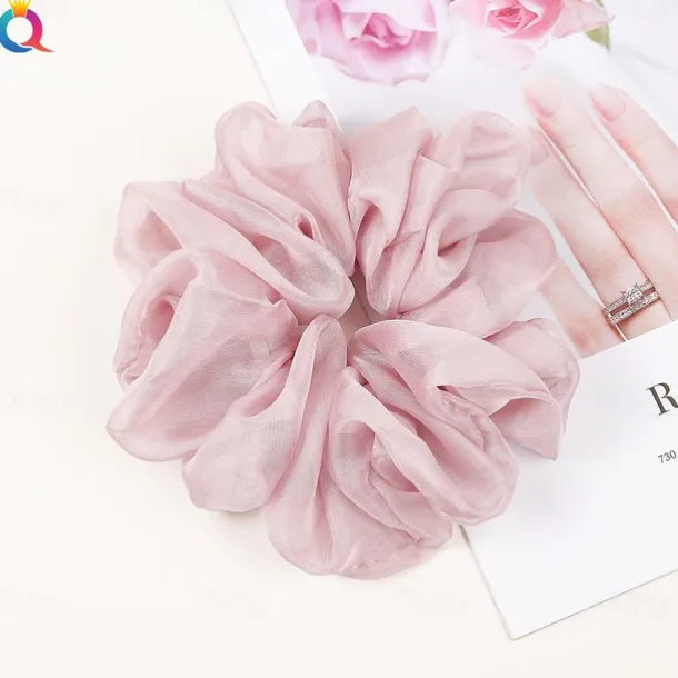 Chiffon Hair Rope Hair Ring Love Heart Printing Satin Fabric Covered Scrunchy Elastic Hair Bands Top Knots Ponytail Holder Accessories for Women