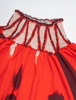 Chiffon Orange Bohemian Printing Turtleneck Blouse