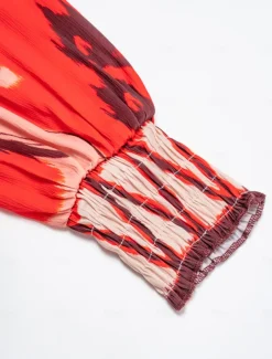 Chiffon Orange Bohemian Printing Turtleneck Blouse