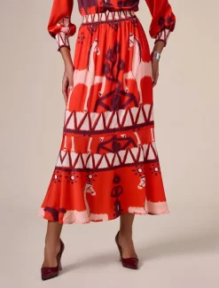 Chiffon Orange Printing Elegant Bohemia Midi Skirt