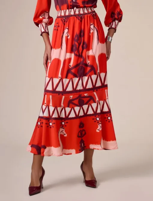 Chiffon Orange Printing Elegant Bohemia Midi Skirt