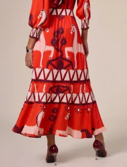 Chiffon Orange Printing Elegant Bohemia Midi Skirt