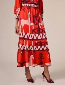 Chiffon Orange Printing Elegant Bohemia Midi Skirt