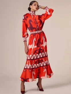 Chiffon Orange Printing Elegant Bohemia Midi Skirt