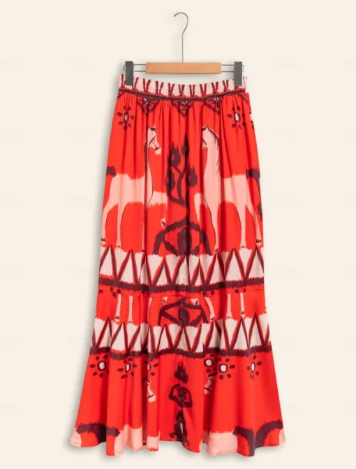Chiffon Orange Printing Elegant Bohemia Midi Skirt