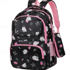Children's Cartoon Printed School Backpack with Multi-Pockets, Lightweight Waterproof Kids Bookbag for Elementary Students, Available in Pink, Black, Purple and Blue