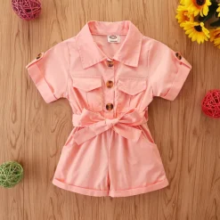 Children's Day Girls' 3D Solid Colored Overall & Jumpsuit Summer Basic Cotton Toddler School