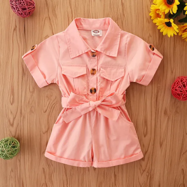 Children's Day Girls' 3D Solid Colored Overall & Jumpsuit Summer Basic Cotton Toddler School