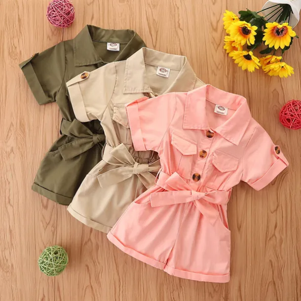 Children's Day Girls' 3D Solid Colored Overall & Jumpsuit Summer Basic Cotton Toddler School