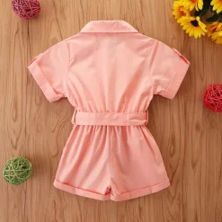 Children's Day Girls' 3D Solid Colored Overall & Jumpsuit Summer Basic Cotton Toddler School