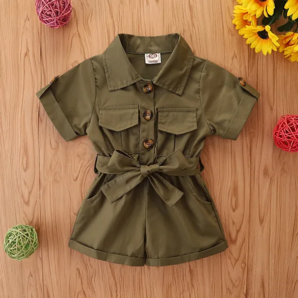 Children's Day Girls' 3D Solid Colored Overall & Jumpsuit Summer Basic Cotton Toddler School