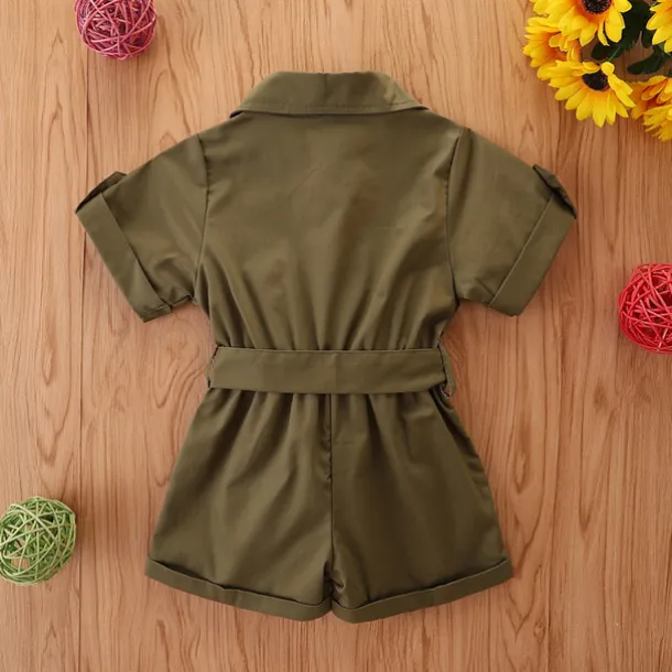 Children's Day Girls' 3D Solid Colored Overall & Jumpsuit Summer Basic Cotton Toddler School