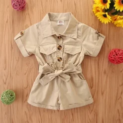 Children's Day Girls' 3D Solid Colored Overall & Jumpsuit Summer Basic Cotton Toddler School