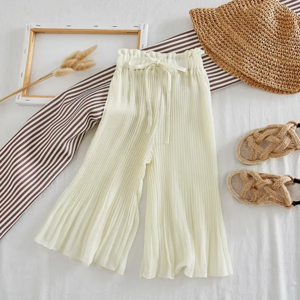 Children's Sets Tops Sleeveless Pullover Tiered Wide Leg Pants Loose Straight Cotton New Korean Sweet Fashion Designable Girls