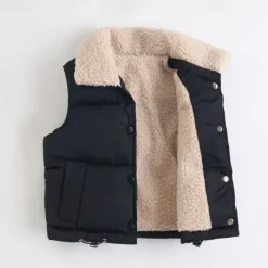 Child's Girls' Vest Coat Sleeveless Black White Yellow Solid Color Pocket Fall Winter Neutral School 4-12 Years