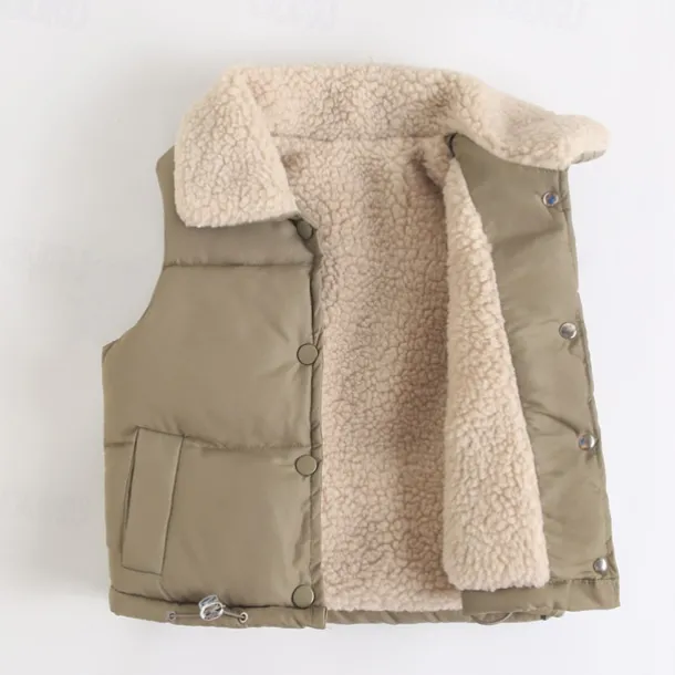 Child's Girls' Vest Coat Sleeveless Black White Yellow Solid Color Pocket Fall Winter Neutral School 4-12 Years