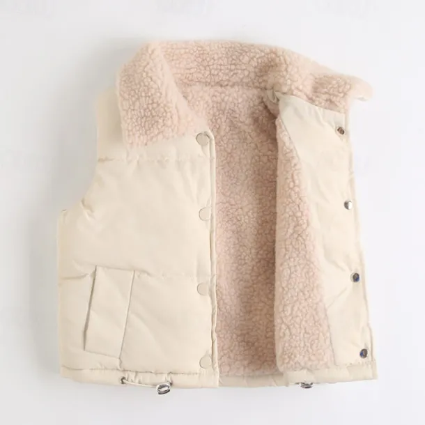 Child's Girls' Vest Coat Sleeveless Black White Yellow Solid Color Pocket Fall Winter Neutral School 4-12 Years