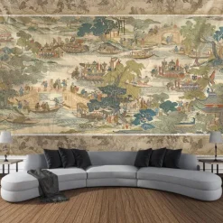 Chinese Screen Hanging Tapestry Wall Art Large Tapestry Mural Decor Photograph Backdrop Blanket Curtain Home Bedroom Living Room Decoration