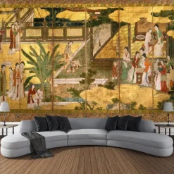 Chinese Screen Hanging Tapestry Wall Art Large Tapestry Mural Decor Photograph Backdrop Blanket Curtain Home Bedroom Living Room Decoration