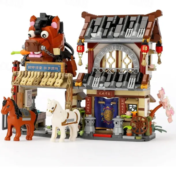 Chinese Street View Ancient Post Station Mini Building Blocks Building Toys Model Set for Girls Boys 6-12 Years Old 997 PCS Simulation Architecture Construction Toy Gift Idea for Adults