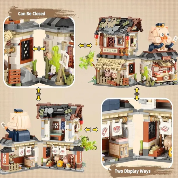 Chinese Street View Butcher Shop Mini Building Blocks MOC Creative Building Toys Model Set for Girls 6-12 Years Old 1105 PCS Simulation Architecture Construction Toy