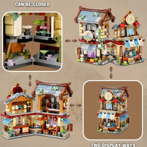 Chinese Street View Grocery Store Mini Building Blocks MOC Creative Building Toys Model Set for Girls 6-12 Years Old 970 PCS Simulation Architecture Construction Toy Gift Idea for Adults