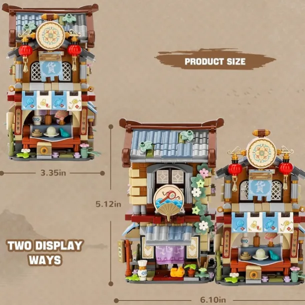 Chinese Street View Grocery Store Mini Building Blocks MOC Creative Building Toys Model Set for Girls 6-12 Years Old 970 PCS Simulation Architecture Construction Toy Gift Idea for Adults