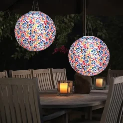 Chinese Style Globe Light Outdoor Solar Power 12inch 30CM Printed Lantern Hanging Lamp IP65 Waterproof Nylon LED Light For Outdoor Garden Party Yard Warm White Decoration Lighting