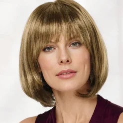 Chin-Length Bob Wig with Natural Looking Crown and Flirty Bangs/Multi-tonal Shades of Blonde Silver Brown and Red